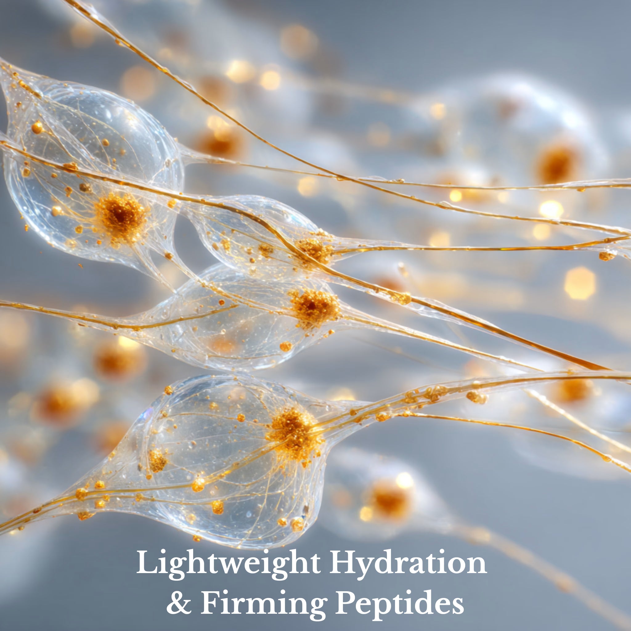 Neurons with text 'Lightweight Hydration & Firming Peptides' on a blurred background